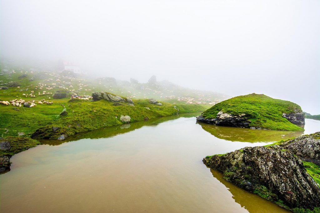 mountain, lake, water